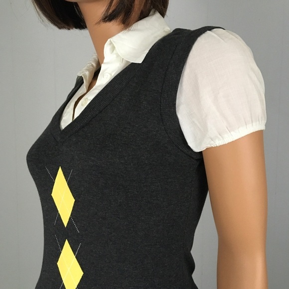 It's Our Time Tops Its Our Time Argyle Black Yellow Shirt White